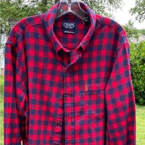 Chaps Red & Navy Plaid Flannel Shirt XL 100% Cotton – Classic Fit Ralph Lauren